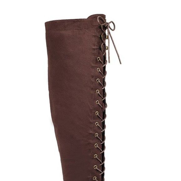 RESTOCKED!! BROWN LACE UP OVER KNEE THIGH HIGH BOOTS - Picture 2 of 3
